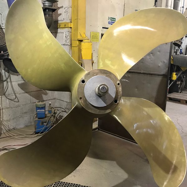 Four-blade bronze propeller in the workshop